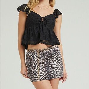 PacSun Leopard Mid Rise Denim Mini Skirt